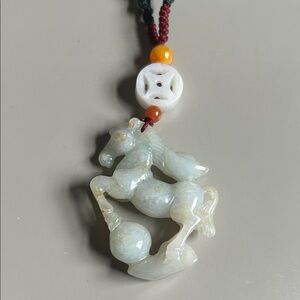Elegant Jade Carved Horse Pendant Necklace
